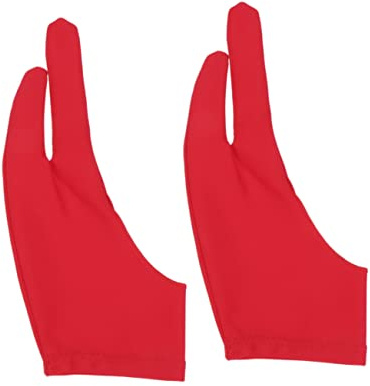 WOFASHPURET Artist Two Finger Glove 2pcs Curved Drawing Gloves Red Medium for Sketching and Painting Protective for Graphic Artists