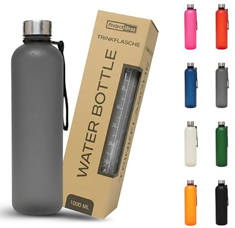 BierEx Trinkflasche 1l - Kohlensäure geeignet & Auslaufsicher - Für Sport, Schule & Büro - Sport Trinkflasche Gym - Wasserflasche Sprudel geeignet - Sportflasche 1 Liter (1 Stück Grau)