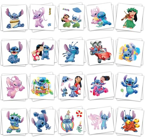 40Sheets Cartoon Stitch Temporary Tattoos Birthday Themed Party Supplies Decoration Favors Cartoon Cute Waterproof Sticker for Kids Boys Home Activity Class Prizes Christmas Rewards