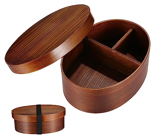 GLEAVI Caja Bento de Madera Retro Japonesa para Almuerzo Sola Capa Portátil y para Escuela Trabajo y Picnic