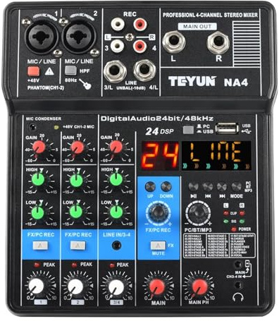 Console de mixage sonore professionnelle à 4 canaux Mini mixeur Carte son Entrée ordinateur Alimentation 48 V USB Enregistrement informatique NA4,Ultra-précis