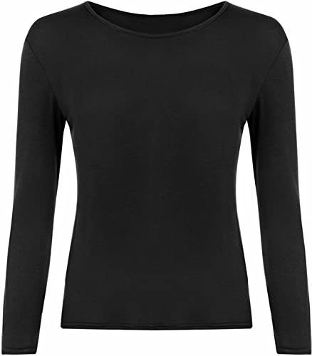 LUXE FASHION Women Ladies Long Sleeve Round Neck Plain Top Stretchy Casual Summer T-Shirts Basic Slim fit Tee Tops UK Plus Size 8-26