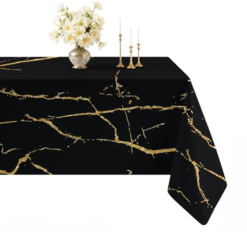 Arwllzz Leinenoptik Tischdecke Abwaschbare Schwarz Modern Rechteckig Mitteldecke Tisch Tischdecken 140 x 100 Gold Marmor Tischwäsche Tischdeko Vintage Landhausstil Tischtuch für Draußen Garten