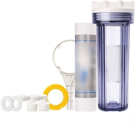 Yuanpgky 10-Inch Water Purifier Filter Bottle for Garden & Sand Systems, Leak-Proof Design with Nitrile Rubber Seal, Food-Grade PP/AS Material, 4x3 Ribs for Pressure(A)