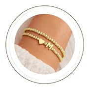 TINGN Armband Damen Gold mit Herz - 14K Gold Vergoldet Herz Armband mit Buchstaben A-Z Layered Perlenarmband Armbänder Personalisierte Geschenke für Frauen Mädchen Freundin Mama Geschenk Schmuck