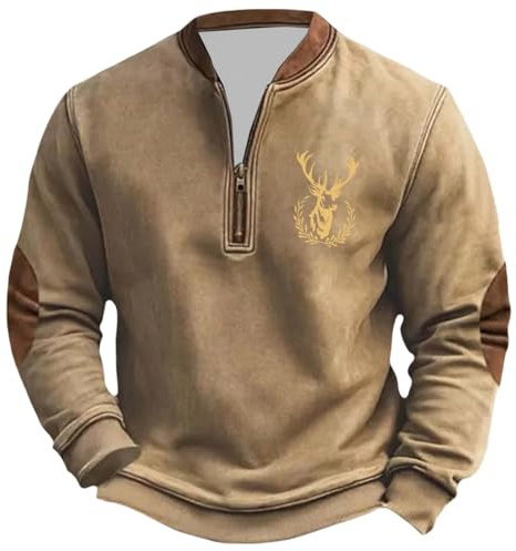Generisch Herbst Winter Kapuzenpullover Fleece Pullover Hirsch Design Lässiges Langarm Rundhalsoberteil Warm Weich Bequem Streetwear Mode Sportlich Activewear