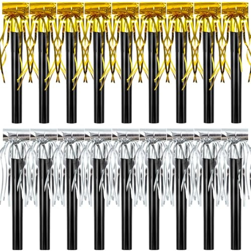 18 Sumind Pcs Party Blower Noisemakers Party Squawkers Blowouts Whistles Fringed Noise Maker Musical Blowouts for Birthday Supplies (Gold,Silver)
