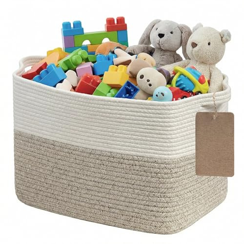 Esteopt Large Woven Cotton Rope Storage Basket with Handles | Laundry & Blankets | Soft, Stylish Organiser for Nursery, Living Room & Bedroom 33x25x22.5CM