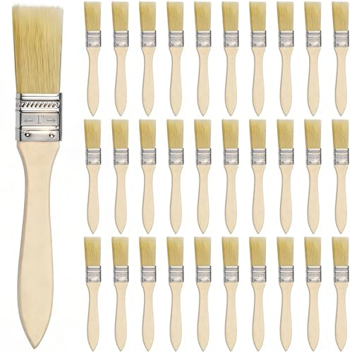 KGGZKG 30 st. penslar målarborstar set glasyrpensel 25 mm platt pensel lackpensel träpensel färgpensel för färger, lack, målningsbehov, målning, betning, lim, träolja, gör-det-själv