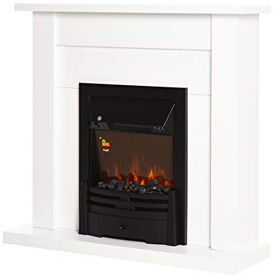 HOMCOM Chimenea Eléctrica 1000/2000W Chimenea Decorativa con Marco Temporizador Termostato Integrado Luz Regulable en 5 Niveles Mando a Distancia Efecto Llama Realista para 20-25 ㎡ Blanco