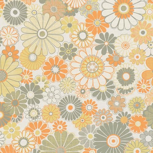Profhome Papier peint Rétro 395353-GU Papier peint intissé (TNT) vert gris-olive blanc-crème orange-jaune 0,53 m x 8,50 m / 4,50 m2