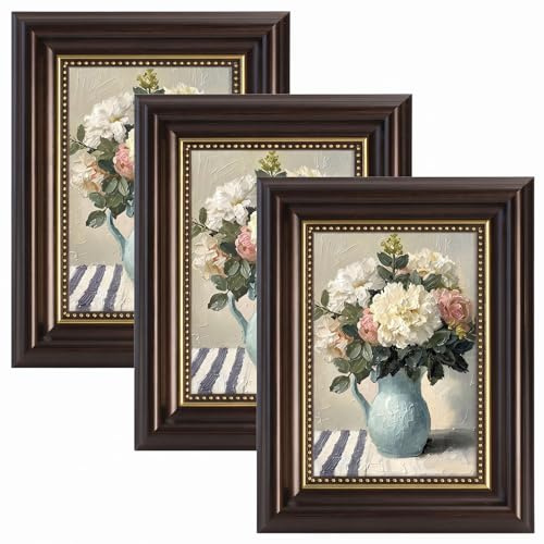 twirush 3 Stück 10×15cm Bilderrahmen Vintage Set, Bilderrahmen Retro Quadrat, Fotorahmen zum Aufstellen und Aufhängen, Fotorahmen Schwarz für Wohnzimmer, Schlafzimmer, Büro Galerie (Kaffee, 4x6)