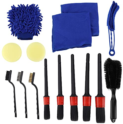 15pcs Detailing Dusting Brushes Kit, Auto Cleaning Brush Set for Car Interior Exterior, Soft Microfiber Detail Brush with Steel Wire Wheel Cleaner for Vents Dashboard