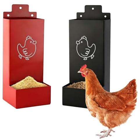 Futterautomat Hühner 2 Stück, Hühner Futterautomataus Metall | Automatischer Schwerkraft Futterspender zur Zaunmontage, Geflügelzubehör Futtertrog für Hühners, Enten und Geflügel
