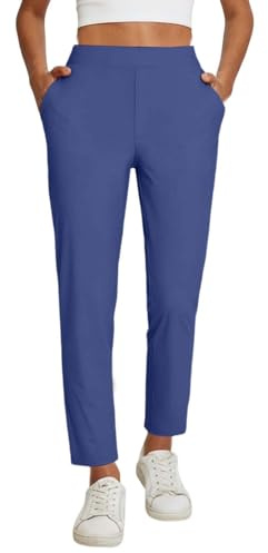 Pantaloni chino da donna, elasticizzati, da golf, 7/8, estivi, da jogging, sportivi, per il tempo libero e l'allenamento, in tessuto leggero, per il lavoro, per la corsa, O blu., L