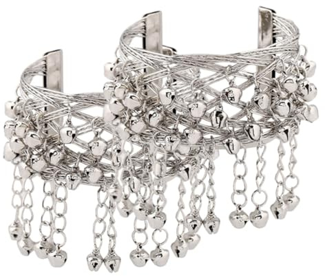 LIGHTAOTAO Manchette de Danse du Ventre en Métal Argenté 2pcs, Chaîne de Cloche de Bras Légère et Confortable pour Femmes, Accessoire Charmant pour Danse Orientale et Cosplay
