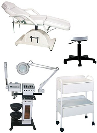 Buy-Rite Silver Skin Care Spa Package - 10-in-1 Professional Skin Care Machine, Hydraulic Facial Bed, White Rolling Stool & Utility Cart - Complete Esthetician Setup, BR-SILVERSKINCARE