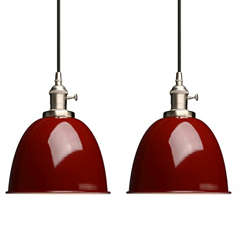 Phansthy 2 Stücke Pendelleuchten Esstisch Vintage Rot Industrial Metall Lampenschirm Hängeleuchten,Hängelampe, Küchenlampen Hängend Vintage, Hängelampe Esstisch, Pendellampe im Landstil (Rot)