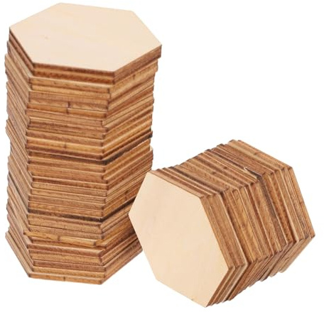 SUPVOX Tranche de Bois Brut Hexagone de Bois Naturel Embellissement Bricolage Artisanat pour Mariage Anniversaire 50mm 50 Pièces