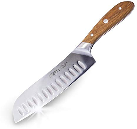Kaloogo Santoku Küchenmesser 18 cm – Profi Santoku Messer aus rostfreiem 420J2 Edelstahl, ultra scharf, ergonomischer Holzgriff, Allzweckmesser für Fleisch, Gemüse & Fisch