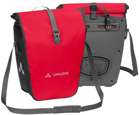 VAUDE Cykelväskor för bagagehållare Aqua Back 2 x 24 l i rött 2 x bakhjulsväskor vattentät, cykel bagagehållare väska bak, enkel fastsättning – Made in Germany