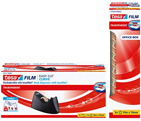 tesa Easy Cut Curve Tischabroller (Curve inkl. 1 Rolle & 8 Rollen extra)