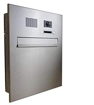 A-04 Edelstahl Design Durchwurfbriefkasten mit Klingel, Sprechsieb & Kamera (Tiefe: 10 cm) - LETTERBOX24.de