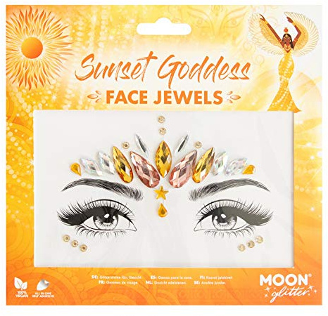 Moon Glitter Gesichtsschmuck – Festival-Gesichts-Körper-Edelsteine, Crystal Make-up Augen-Glitzer-Aufkleber, temporäre Tattoo-Juwelen (Sonnenuntergangsgöttin)