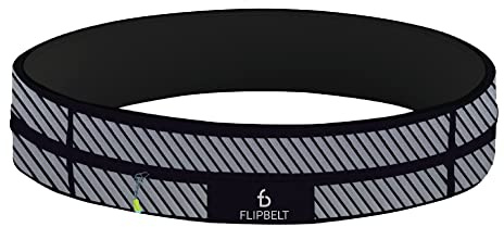 FlipBelt Zipper - Laufgürtel für Handy & kleines Zubehör - Sport-Bauchtasche für Damen und Herren - XS - Reflektierendes Schwarz