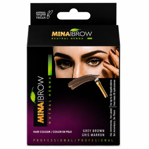 MINA ibrow Henna Gray Brown Hair Color Kit For Professional Coloring, Covers Gray Hair, Stays up to 6 Weeks-Regular Kit (30 Applications )