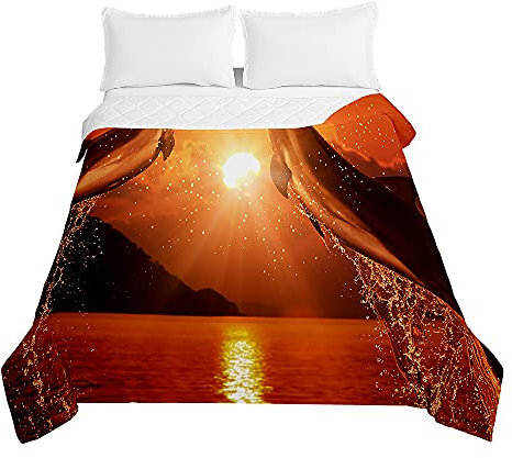 Surwin Tagesdecke Bettüberwurf Steppdecke für Doppelbett Einzelbett, Mikrofaser Delfin Wattiert Gesteppt Bettdecke Sommer Dünne Tagesdecken mit Ultraschall genäht (Orange,180 * 220cm)