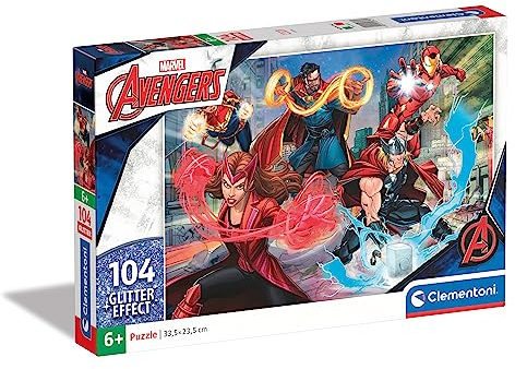 Clementoni - 20347 - Supercolor Puzzle Glitter Marvel Avengers - 104 Pieces - Jigsaw Puzzle For Kids Age 6