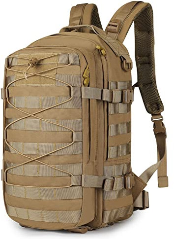 HUNTVP Military Backpack, 20L Tactical Rucksack Small Work Bag Molle Daypack Assault Army Motorcycle Backpacks for Men Women Camping Cycling School Travel Hiking Trekking Hunting Sport(20l-Brown)