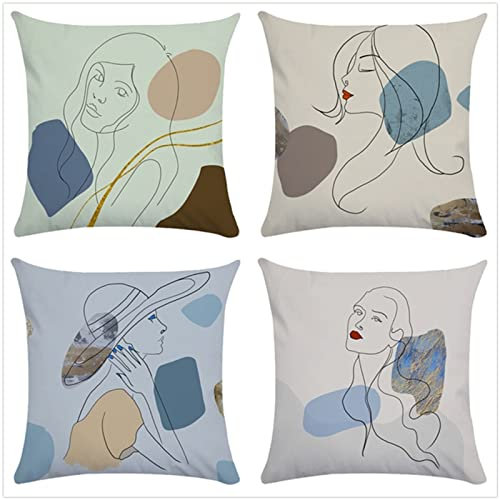 Kissenbezug 45x45cm 4er SetBoho Wohnzimmer Outdoor Deko, Schlafzimmer Zimmer Dekor Kissenhülle Kissenbezüge mit Verstecktem Reißverschluss, Couchkissen, Sofakissen Weinachten Schönheitsportrait