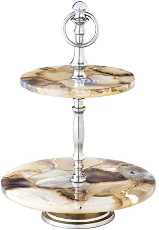 Etagere Noble 23cm - Silber Mehrfarbig - Achat handgefertigtes Unikat | Schmuckablage, Serviertablett, Farbnuancen, spannendes Muster, glamouröses Design, pflegeleichte Oberfläche