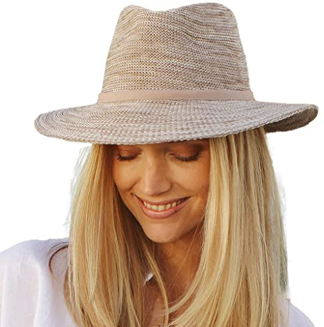 House of Ord Cape Town - Aston Fedora - Packbarer Sonnenhut für Damen in Rot - Verstellbarer Golfhut mit Golfballmarker - UV-Schutz 50+ - Größe: M/L: 58 cm Farbe: Mixed Camel