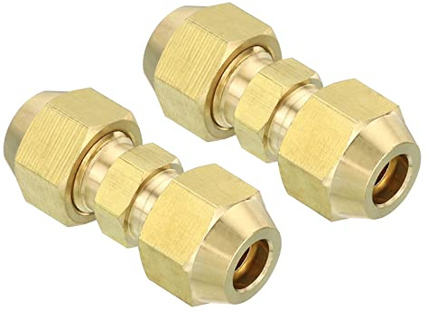 PATIKIL 1/4 OD Latón Compresión Tubo Montaje, 2 Juego Doble Tubería Extensión Junta Conectores Tubería Manguera Montaje para Plomería, Manguera Conector