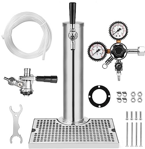 TMCRAFT Kegerator Tower Kit, Single Tap Beer Conversion Kit, Stainless Steel Beer Tower with Dual Gauge CGA-320 Regulator & D-System Keg Coupler for Bars, Pubs, and Restaurants