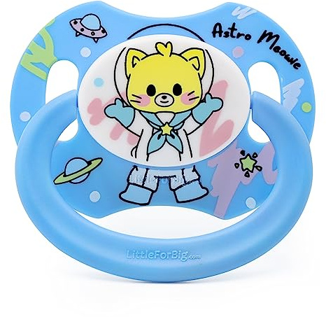 LittleForBig Großer Saugerschild Schnuller der Generation II in Erwachsenengröße Astro Babies Blau Meowie Muster