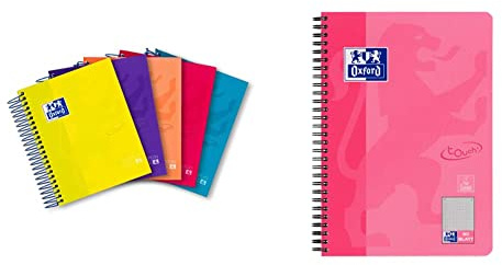 Oxford Notizblock klein, A6 Spirale Notizbuch, 120 Blatt, kariert, sortiert, 5er Pack & Touch Collegeblock B5 kariert, mit Rand links, 80 Blatt, pink