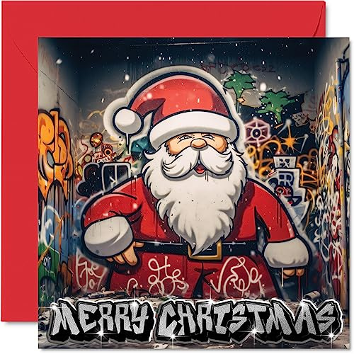 Stuff4 Weihnachtskarten für Damen und Herren, Graffiti-Weihnachtsmann | Merry Xmas Weihnachtskarte für Mutter, Vater, Schwester, Bruder, Cousin, Onkel, Tante, beste Freundin, 145 mm x 145 mm