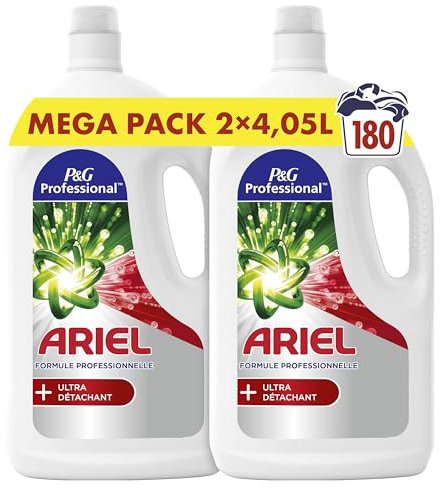 Procter & Gamble Ariel Professional Lessive Liquide, 180 Lavages (2 x 4.05L), Élimine Les Taches Incrustées, Lavage Professionnel dès le 1er Lavage, Nettoyage Impeccable Et Protection De La Couleur
