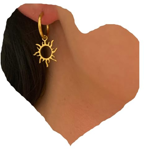 NataschaWoge® Edelstahl Sonne GOLD Huggie Creolen Ohrringe Schmuck für sie Geschenk Silber Damenschmuck Freundin (Gold)