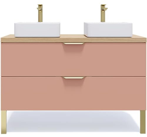 HOMIFAB Meuble de Salle de Bain Suspendu 2 vasques à Poser 120cm 2 tiroirs Abricot - Venice