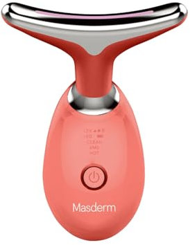 MASDERM - Masajeador Facial Reafirmante Antiedad, Aparato Facial Cuello con Luz LED Roja y EMS, Dispositivo Eléctrico Profesional Red Light Therapy, Tratamiento Antiarrugas