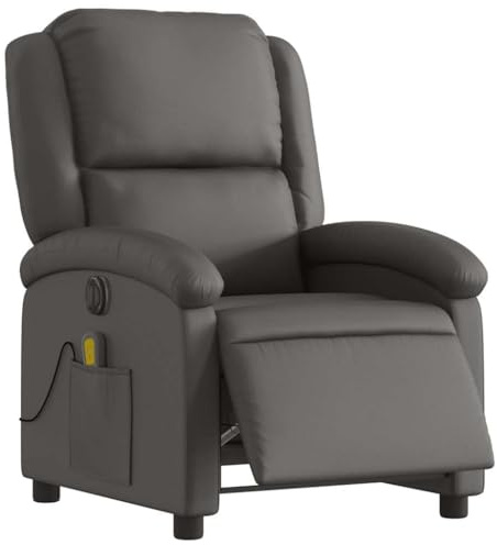 vidaXL Massagesessel Elektrisch, Sessel Verstellbare Rückenlehne Fußteil, Fernsehsessel Relaxsessel mit Liegefunktion, Liegesessel Polstersessel Ruhesessel, Grau Echtleder