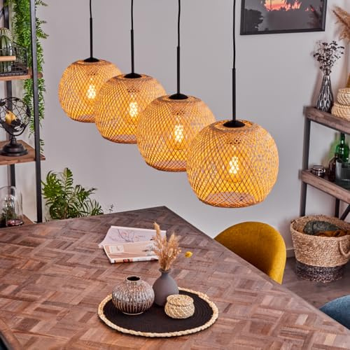 HOFSTEIN Hängeleuchte Bauro, Hängelampe aus Metall/Bambus in Schwarz/Natur, Pendelleuchte im Boho/skandinavischen Desgin mit Lichteffekt, Ø 25 cm, 4xE27, Höhe max. 146 cm, Esszimmer, Küche, Wohnzimmer