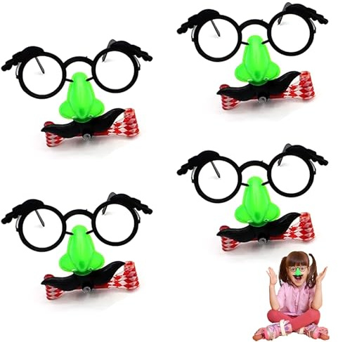 SHAPEPOTY Maskenbrillen Lustige Gesichter，Augenbrauen und Schnurrbart Große Nase Kostümbrillen Verkleidungsbrillen Große Nase Brille für Halloween Kostüm Party Dekoration mit 4