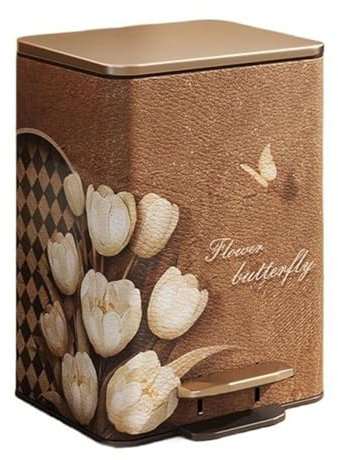Cubo Basura Bote de Basura de Cuero Vintage con Tapa, Bote de Basura con Pedal Cuadrado de 9/12 litros con Cubo Interior extraíble for Sala de Estar, Dormitorio, Oficina Cubo de Basura Cocina(Flower 2