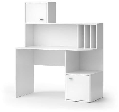 Vicco Schreibtisch Alwin, Weiß, 115 x 55 cm | mit 2 Türen, geeignet zur Nutzung als Arbeitsplatz mit Ablageflächen